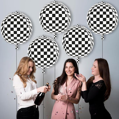 6 Pcs 4D Checkered Balloons, 22 Inch Black White Checkerboard Foil Balloons | - Image 8