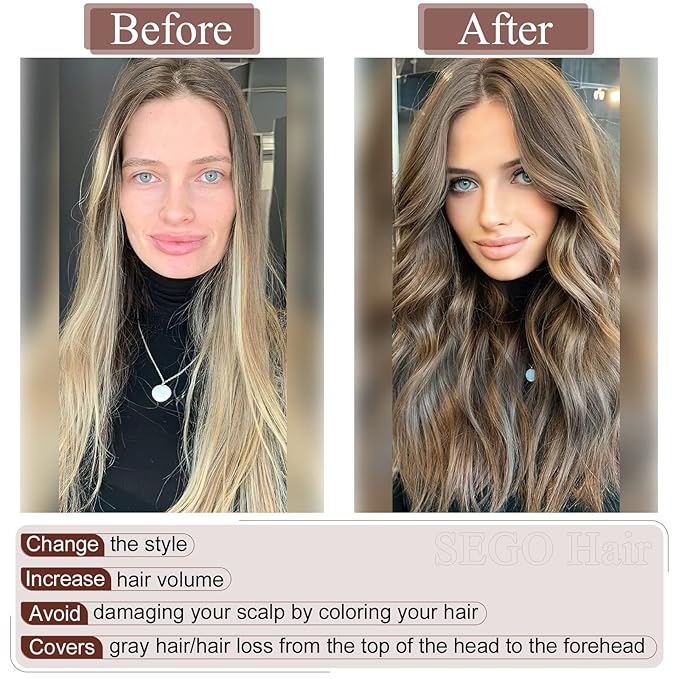 SEGO Real Human Hair Topper for Women, No Bangs Hair Topper with Anti-Slip Clips (18 Inches 1B Natural black)