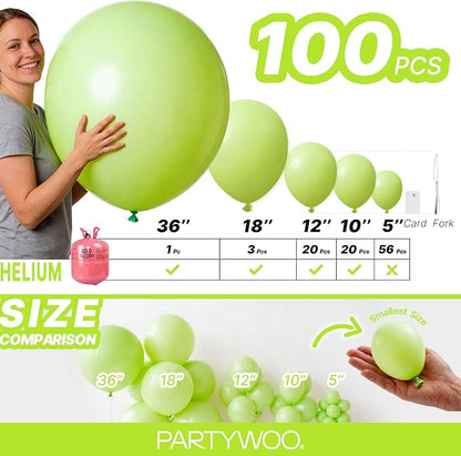 PartyWoo Lime Balloons 100pcs Green Light Green Color 36 18 12 10 5 Inch | - Image 7