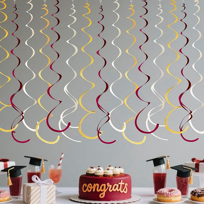 36 Pcs Maroon Gold Hanging Swirl Decorations Glitter Gold Burgundy Beige Felt - Image 7