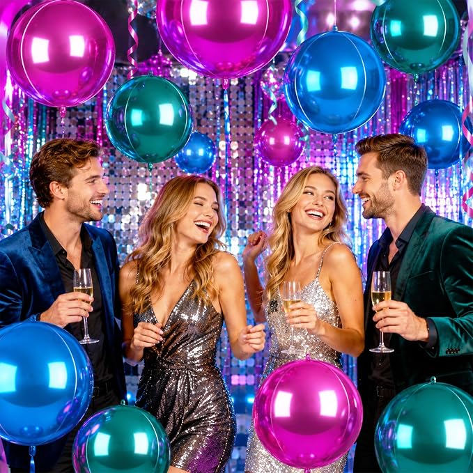 Biapian Green Pink Round Foil Balloons, Giant Dark Green Blue Metallic Balloons - Image 5