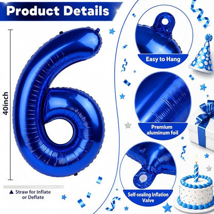 Navy Blue Number Balloons 6, 40inch Large Dark Royal Blue Digital 6 Foil Mylar - Image 2