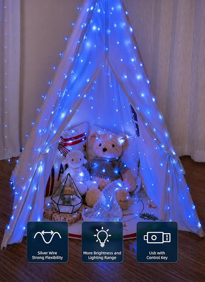 Brightown 300 LED Blue Fairy Curtain Lights, 9.8ft x 9.8ft String Lights | USB - Image 3