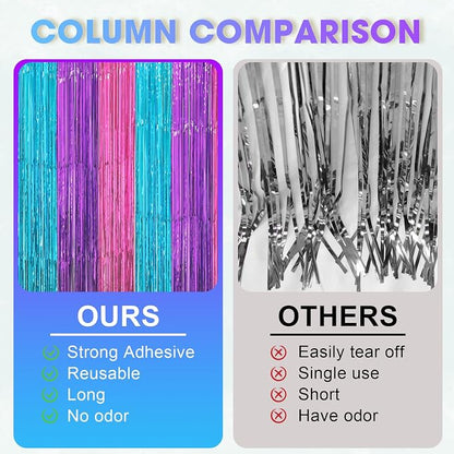 Voircoloria Blue Purple Pink Fringe Backdrop Curtains, 2 Pack | Tinsel Streamers - Image 3