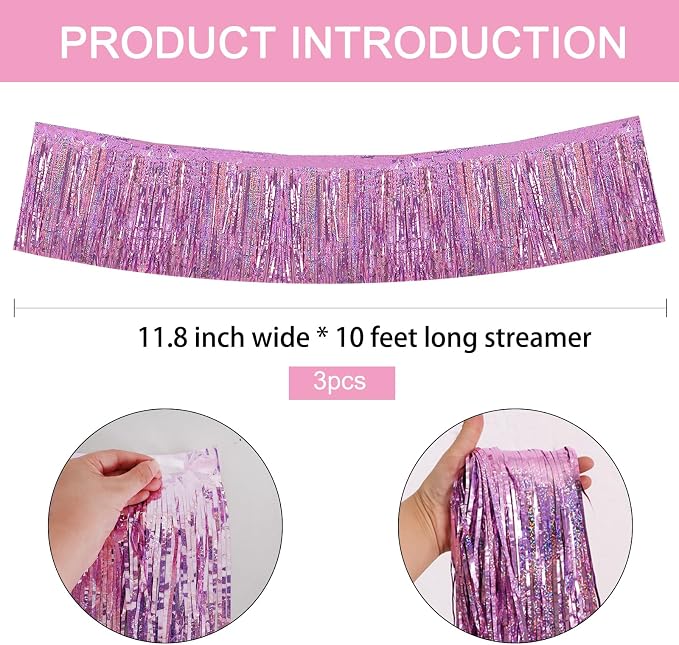 BEISHIDA Light Pink Fringe Garland Banner 30ft Wall Tinsel Foil Streamers | - Image 2