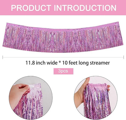 BEISHIDA Light Pink Fringe Garland Banner 30ft Wall Tinsel Foil Streamers | - Image 2