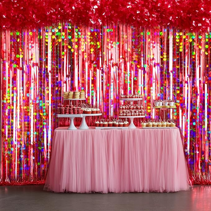 4 Packs Red Foil Fringe Curtain, Baby Shower, Casino Party Decorations Supplies - Image 3