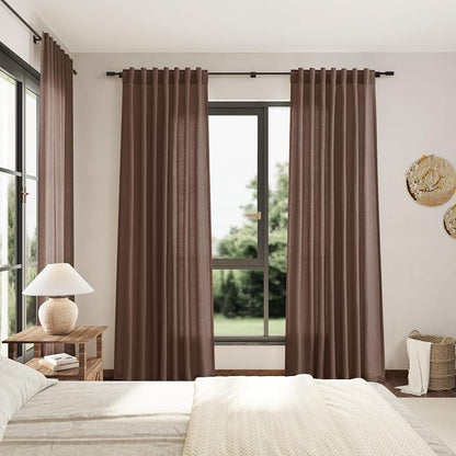 Mocha Mousse Curtains 108 Inches Long 2 Panels Set Back Tab Loop Pocket Linen - Image 7