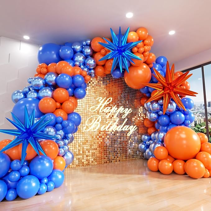 Blue and Orange Balloon Arch Kit, Different Size Balloons by ADOINBY