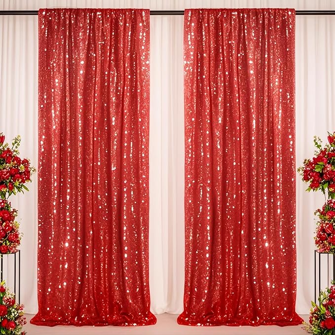 Red Sequin Curtains 2 Packs 3ftx8ft Photo Booths Backdrop - Image 6