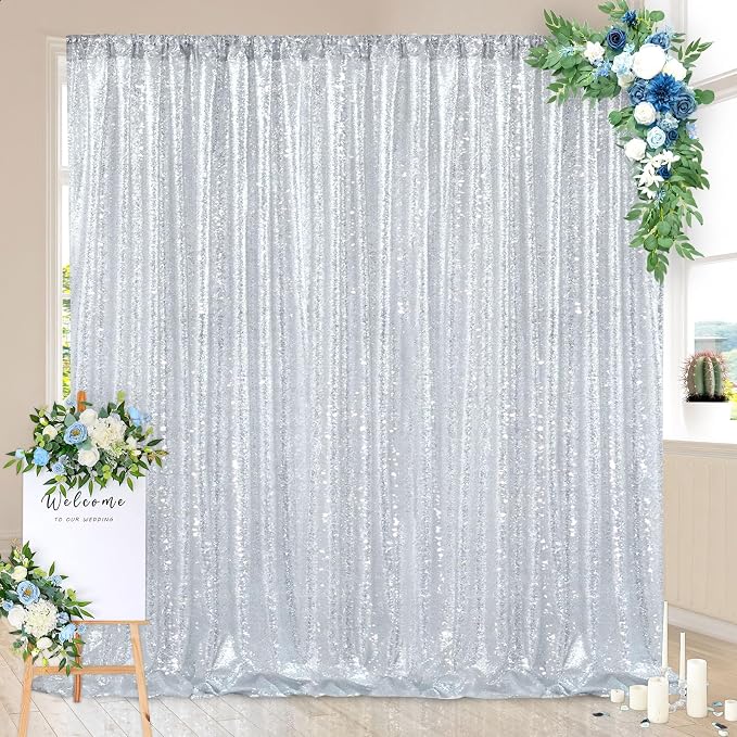 Silver Sequin Backdrop Sequin Wedding Photo Curtains 10ft x 10ft | Sequin - Image 3