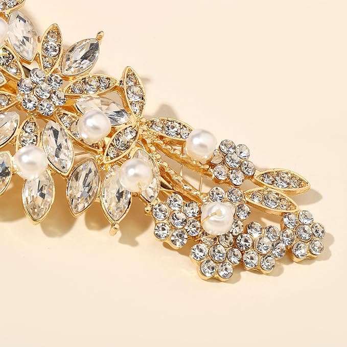 Crystal Rhinestone Pearl Hair Comb Gold Wedding Bridal Hair Pins Accessory