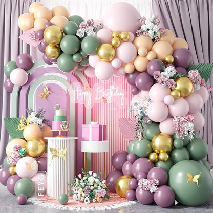 Dusty Green Purple Pink Balloon Arch Kit, Pastel Balloons Garland Party by FEYG