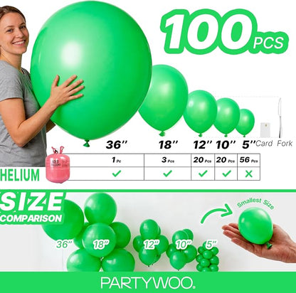 PartyWoo Green Balloons 100pcs Different Sizes of 36 18 12 10 5 Inch | Balloons - Image 6