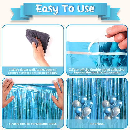 Voircoloria Retro Blue Foil Fringe Backdrop Curtains, 2 Pack | Tinsel Streamers - Image 4
