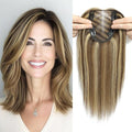 Hair Toppers for Women 12inch Hairpieces with 4x4.8 inch Large Swiss Base Hair Toppers for Hairloss(Medium Brown with Highlight)