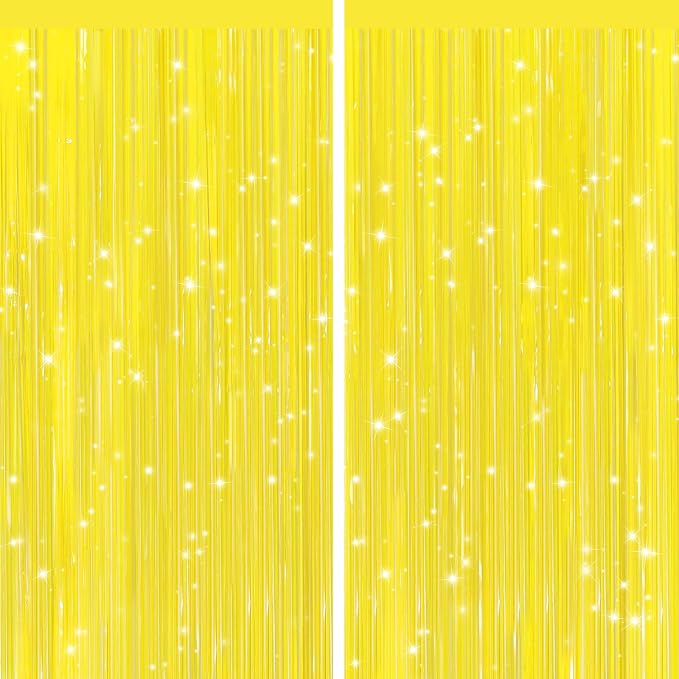 GCB 2Pack Macaron Yellow Metallic Tinsel Foil Fringe Curtains, Door Streamers by GCBPartyDecorations