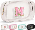 YOOLIFE Initial Make Up Bag Travel Toiletry Bag, Clear Makeup Bag Preppy Cosmetic Bag Clear Makeup Bags With Zipper Girlfriend Teacher 6 Year Old Girl Gifts Daughter Gifts Swim Gifts For Girls White M
