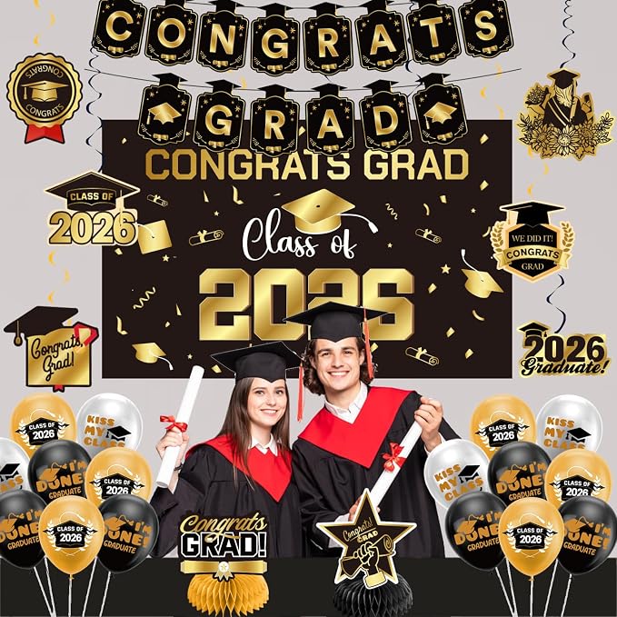 Graduation Decorations 2026 Gold Themed Set - Image 2