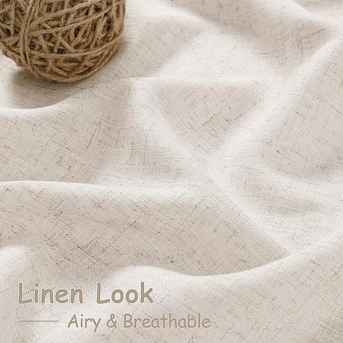 Beige Large Window Curtains Light Filtering Semi Sheer Privacy Linen Textured - Image 5