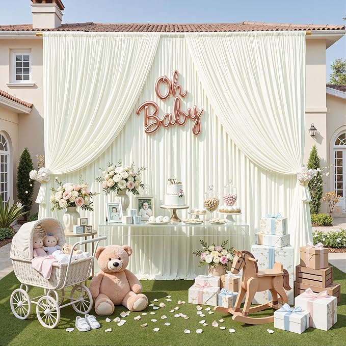 40ft x 10ft Wrinkle Free Ivory Backdrop Curtains - Image 7