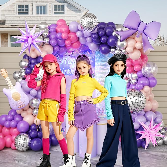 JOGAMS 171Pcs Kpop Balloons Arch Kit, Idol Stage Style Pink Purple Silver Disco - Image 5