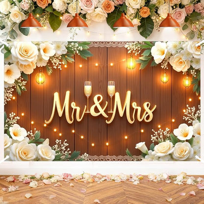 Mr & Mrs Wedding Backdrop Banner Party Decorations Engaged Banner Photo Booth by Wayyogh