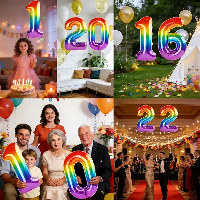 40 Inch Number 16 Balloons for 16th Birthday Party Decorations, 0-100 Rainbow - Image 7