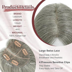 YAMI Hair Toppers for Women 100% Real Human Hair Toppers for Women 12Inch Large Upgrade Swiss Base Cover Hairloss and Add Volume (Mixed Grey)