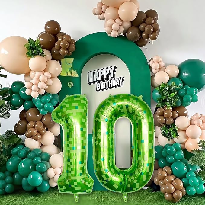 Number 10th Birthday Balloon Lime Green Pixel, 40 Inch Large Dark Kelly Green - Image 6