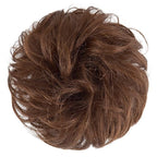 FESHFEN Women's Medium Auburn Wavy Curly Human Hair Messy Bun Hairpiece, 100% Real Hair, Easy to Use, Suitable for All Occasions