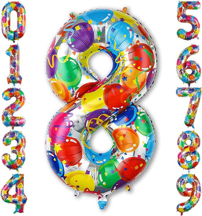 Rainbow Number 8 Balloon 40 Inch, Large Neon Mylar Foil Number by Unknown