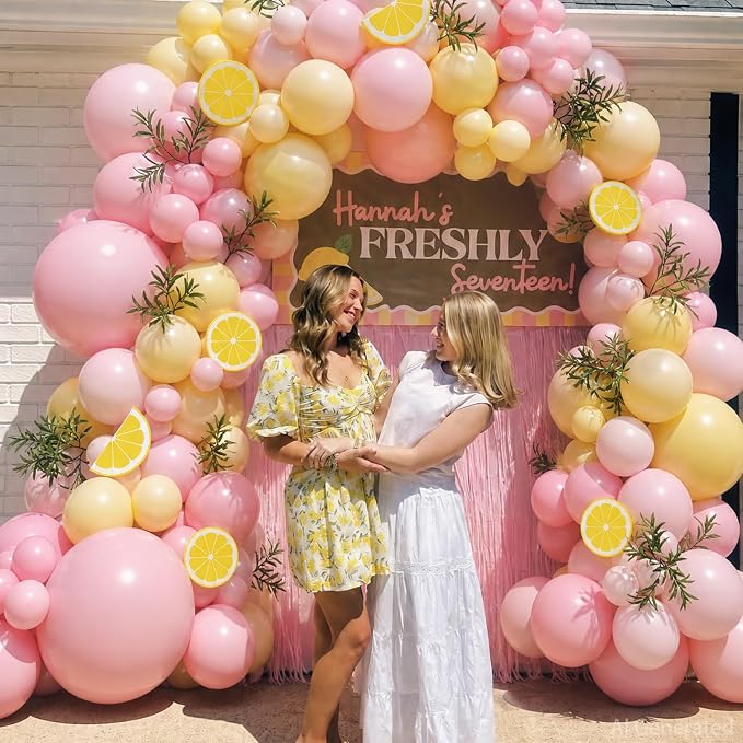 Pink Yellow Balloon Arch Kit for Lemon Baby Shower Birthday Decor | 124Pcs Maca - Image 2