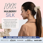 Blissy Silk Scrunchies (3 Pack) - 100% Pure Mulberry Silk - 22 Momme 6A High-Grade Fibers Scrunchie for Straight & Curly Hair - Preventing Breakage, Tangling, & Creasing (Champagne Regular)