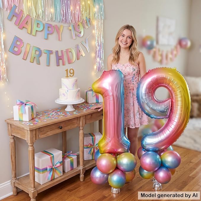 40 Inch Rainbow Foil Number 19 Balloon - Image 4