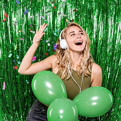 2 Pack Foil Curtain Backdrop Green Metallic Tinsel Foil Fringe Curtains Photo - Image 5