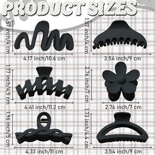 12 Pcs Claw Clips, Multi-Shapes Hair Clips for Women Girls, Non-Slip Large Jaw Claw Clips for Thick Thin Curly Hair Accessories (Black)