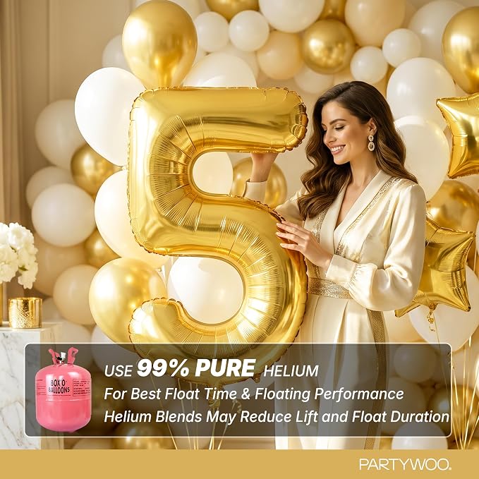 PartyWoo Number Balloons 40 Inch Gold Number 5 Kit 25pcs - Image 5