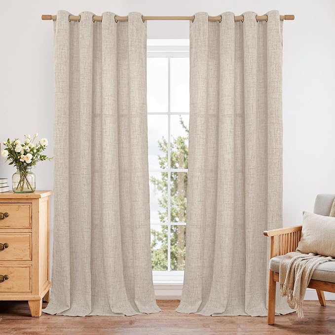 YoungsTex Curtains 90 Inch Length, Linen Light Filtering Drapes Grommet | by YoungsTex