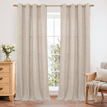 YoungsTex Curtains 90 Inch Length, Linen Light Filtering Drapes Grommet | by YoungsTex