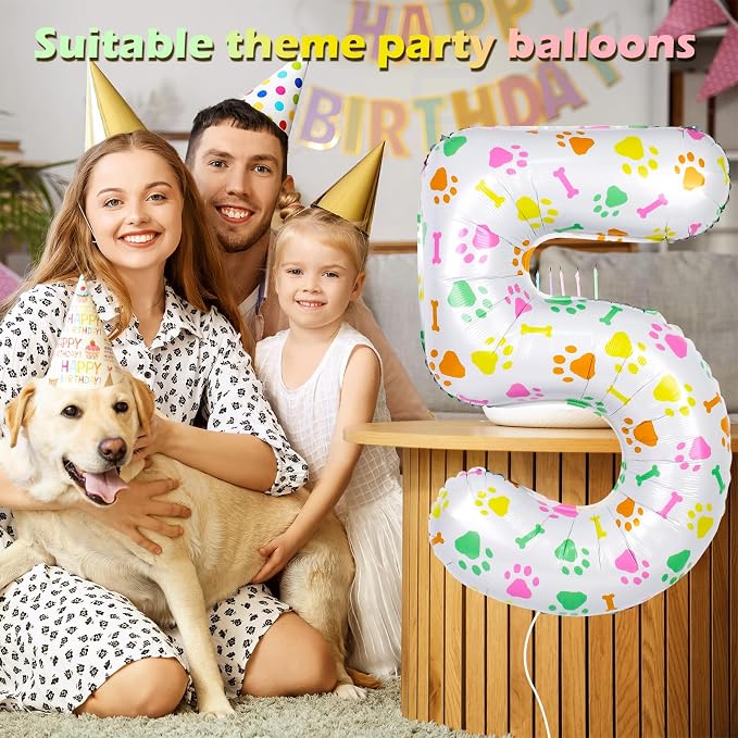 40 Inch Multi-color Dog Paw Balloons, Numeral 5 Birthday Balloons - Image 3