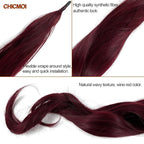 Chicmoi Burgundy Ponytail Extainson 32 Inch Flexible Wrap Around Ponytail Hair Extension Long Wavy Pony Tails hair Extension Wine Red Synthetic Hairpieces For Women and Girls
