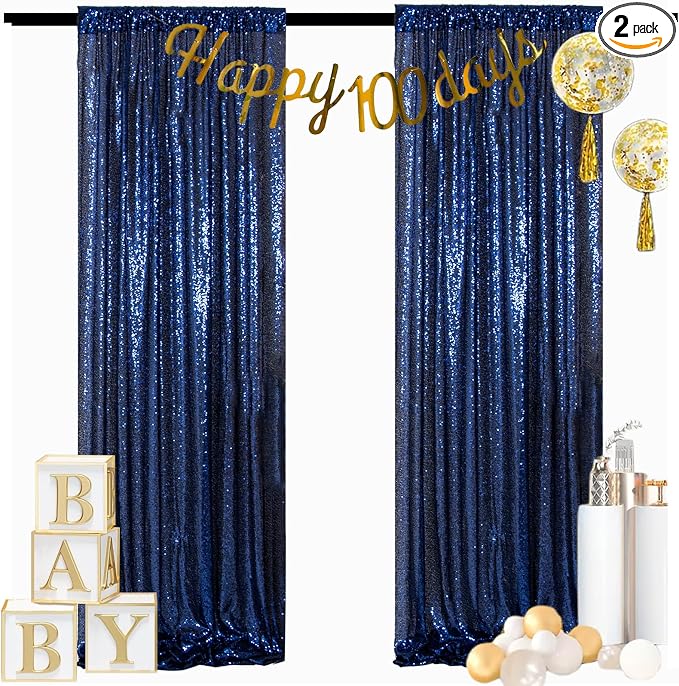 ShinyBeauty Navy Sequin Backdrop Curtains 2 Panels 4x7FT Wedding Party | by ShinyBeauty