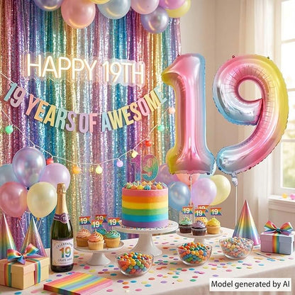 Rainbow Ombre Number 19 Balloon 40 Inch Pastel Foil - Image 7