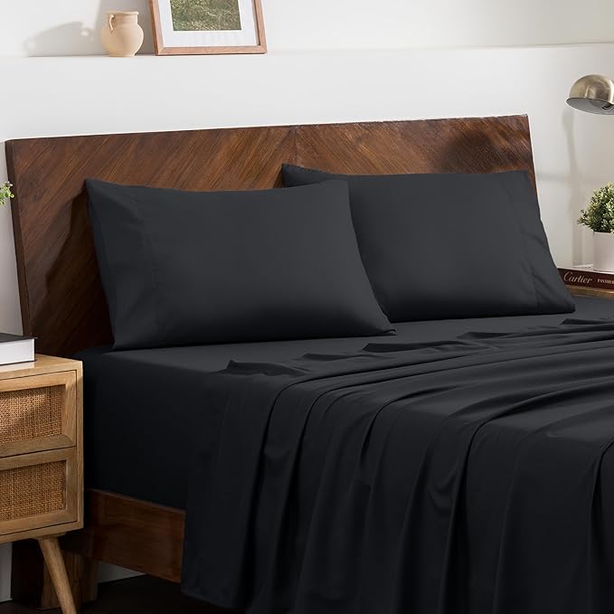 Bare Home Microfiber Pillow Cases - King 20x36 - Cooling Pillowcases - Double Brushed - Easy Care - Envelope Closure (King Pillowcase Set of 2, Black)