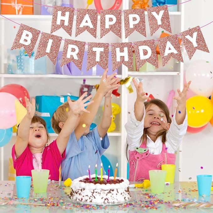 Hooqict Rose Gold Happy Birthday Banner Sign - Image 5