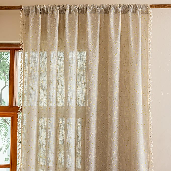 ENJOYBRIDAL Floral Curtains 96 Inch Length 2 Panels Tassel Drapes Rod Pocket - Image 2
