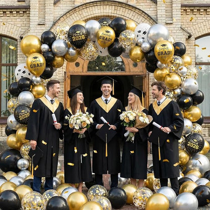 Black and Gold Graduation Balloons, 12 Inch Metallic Silver Gold Confetti Latex - Image 7