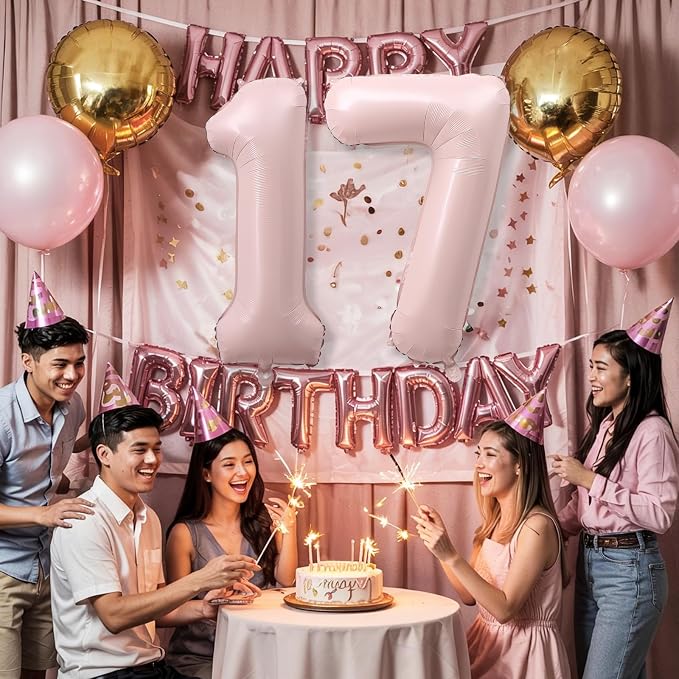 Pastel Pink 17 Balloon Number for Girls, Big Light Blush Pink Foil 1 & 7 Helium - Image 6