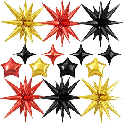 14pcs Red Black Gold Star Balloons, Mixed Star Foil Balloon, 22Inch Explosion by vibzox